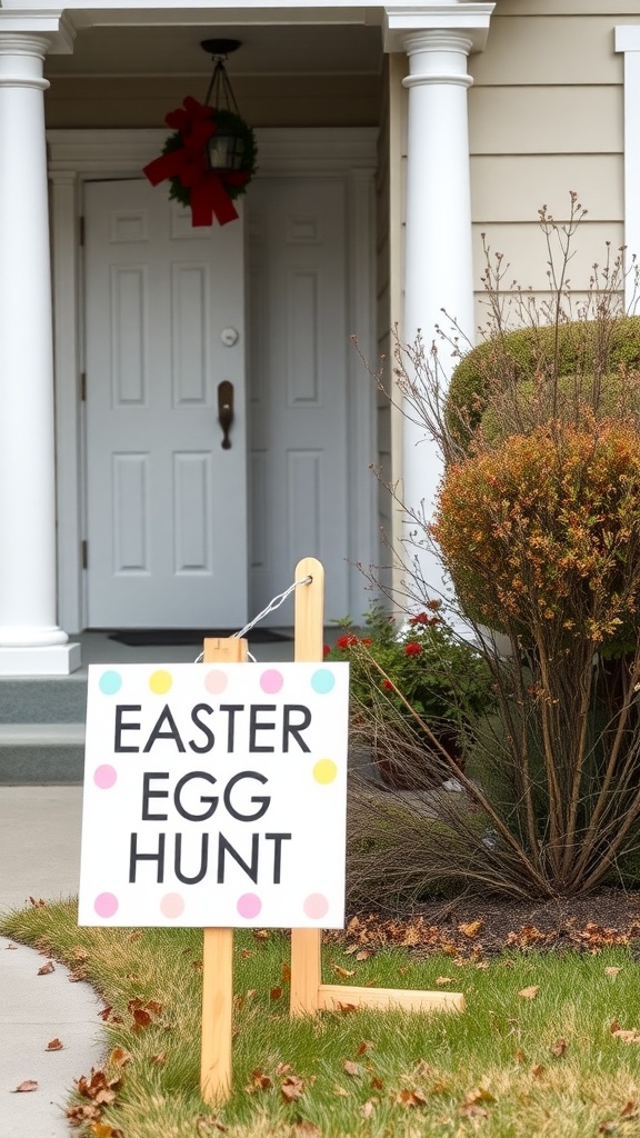 Colorful Easter Egg Hunt sign on a porch