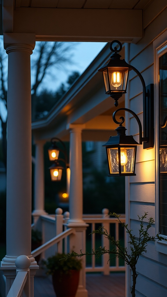 Chic outdoor lighting fixtures illuminating a summer porch