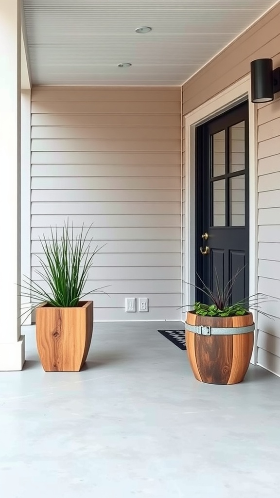 Modern front porch planters made from recycled materials.