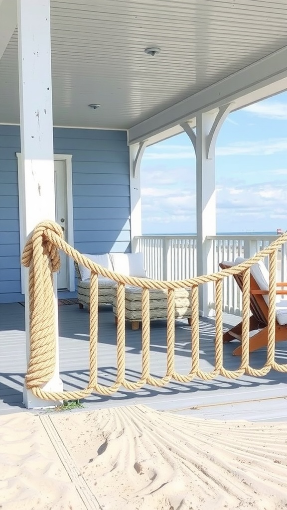 Porch featuring a rope railing.